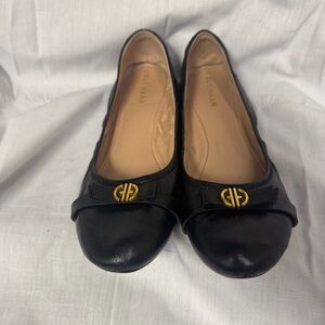 Cole Haan Tova Bow Ballet Flats | Black Leather | Size 8B | Gold Accents